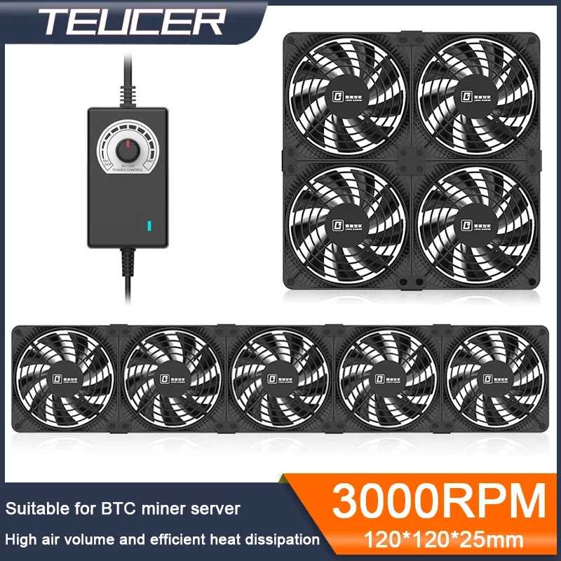 Вентилятор TEUCER 3000 об/мин, 120 мм, с большим объемом воздуха, 220 В, для систем охлаждения серверных корпусов и рабочих станций для майнинга BTC, с адаптером Компьютерные комплектующие