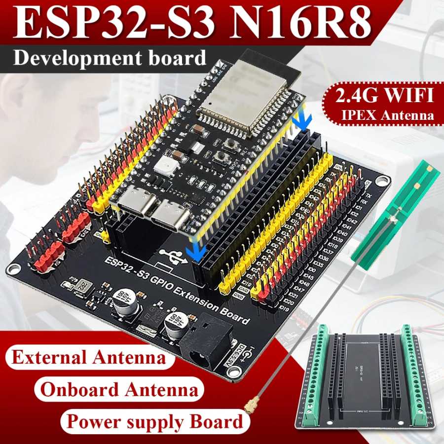 Плата разработки ESP32-S3 с комплектом адаптеров расширения, модуль Wi-Fi 2.4G и Bluetooth, MCU ESP32-S3WROOM1 N16R8, 44-контактный Type-C, ESP32-S3 Активные компоненты