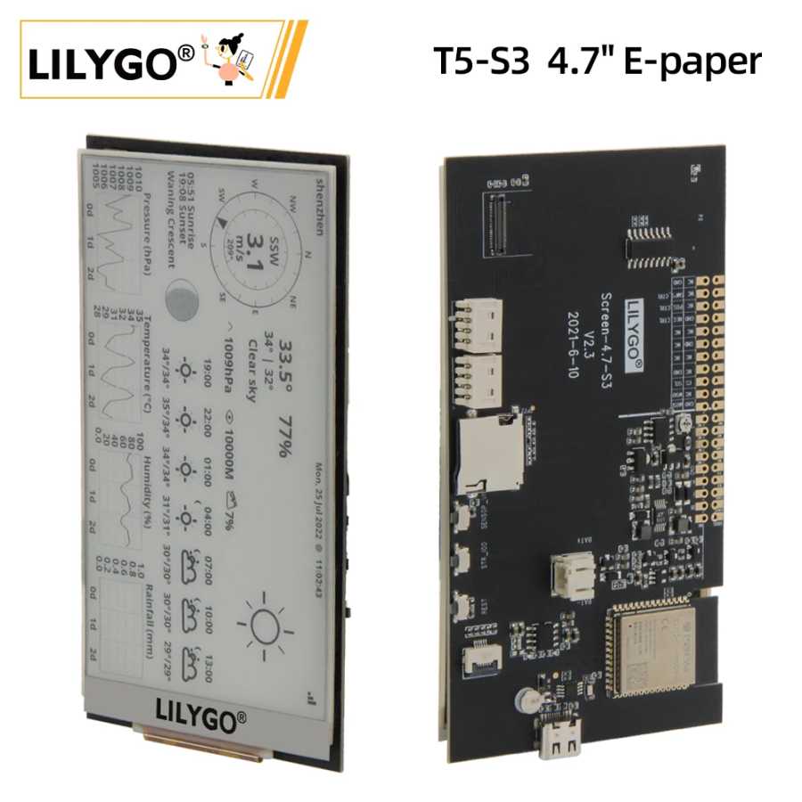 LILYGO&reg; T5 4.7 Inch E-paper V2.3 ESP32-S3 Электронная бумага T5 4,7 дюйма, версия, внешняя плата для разработки, модуль дисплея с поддержкой TF, совместима с Arduino, Raspberry Pi Портативное аудио и видео