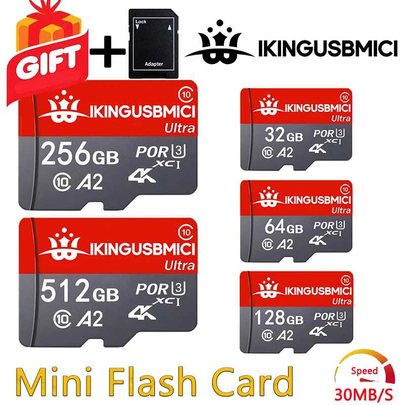 Карта памяти Micro SD TF 512 ГБ microSDXC, скорость до 180 МБ/с, Full HD и 4K UHD, C10, U3, V30, A2, для GoPRO, DJI Drone Хранение данных