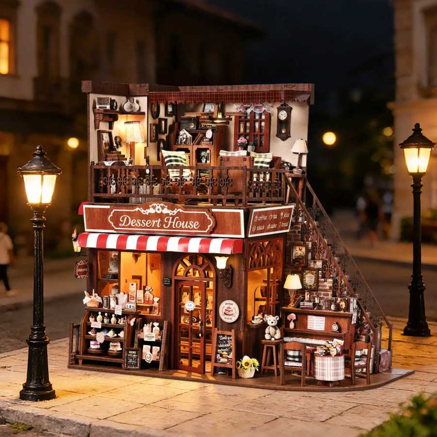 Милый кондитерский магазин 3D DIY деревянная головоломка книжный уголок комплект-книжная полка ручной работы модель кукольного домика подставка для книг для домашнего декора Куклы и аксессуары