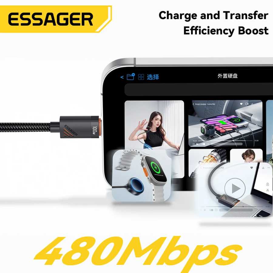 Фотография №5 товара Essager Автомобильный пружинный кабель типа C для iPhone 16 15