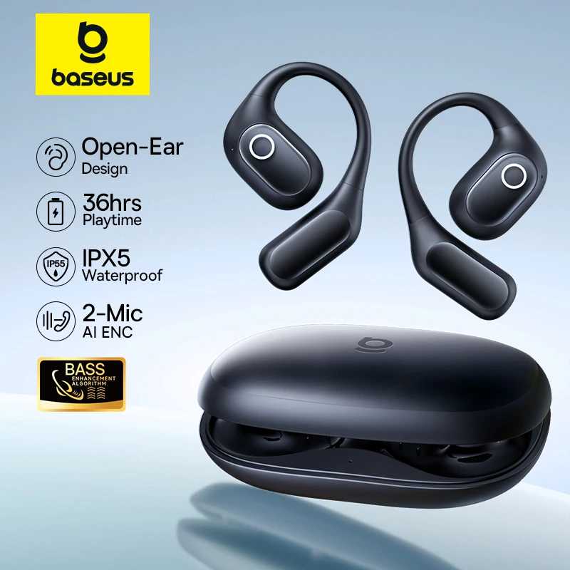 Baseus Eli 2i Fit наушники с открытыми ушами настоящие беспроводные Bluetooth 6.0 ушные крючки наушники IPX5 водонепроницаемые спортивные наушники Bass Boost Портативное аудио и видео