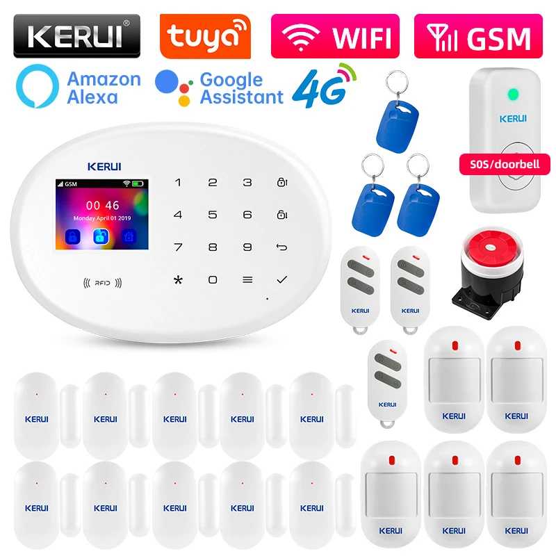 KERUI 4G/2G Wi-Fi GSM сигнализация детектор движения дверной датчик домашняя сигнализация комплект Tuya умный пульт дистанционного управления защита безопасности Доступ к автоматизации здания