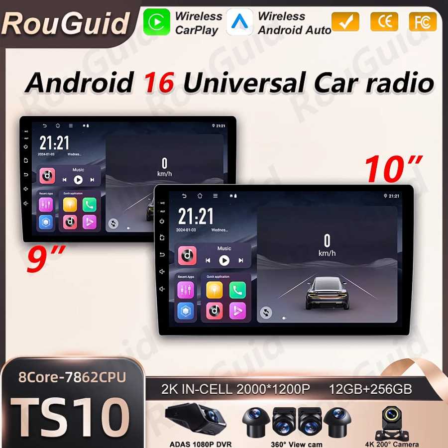 Универсальная автомобильная магнитола Android 16 с экраном 9/10 дюймов, CarPlay, Android Auto, GPS, мультимедийный проигрыватель 2 DIN, Wi-Fi, QLED-экран, Bluetooth Автоэлектроника