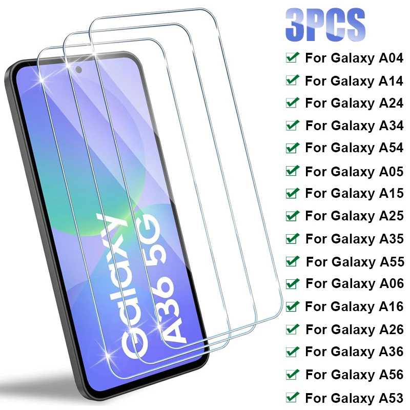 3 шт. закаленное стекло для Samsung Galaxy A16 A36 A56 A06S A26 Защитная пленка для экрана Samsung A55 A35 A25 A15 A05S A54 A34 A53 A14 5G Защитная пленка для мобильного телефона