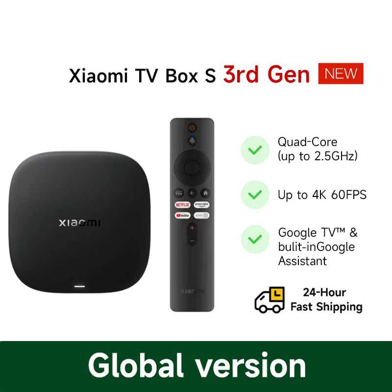 Глобальная версия Xiaomi TV Box S 3-го поколения 4K Ultra HD 2G 32G WiFi BT5.2 Google TV Cast Netflix Mi TV Box Smart TV Box Медиаплеер ТВ, аудио- и видеотехника