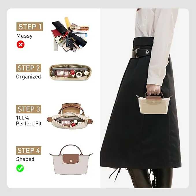Органайзер-вкладыш для сумок Longchamp Mini и других моделей, вкладыш для Le Pliage, оригинальный зеленый чехол с ручкой, внутренний органайзер для сумки. Сумка-органайзер
