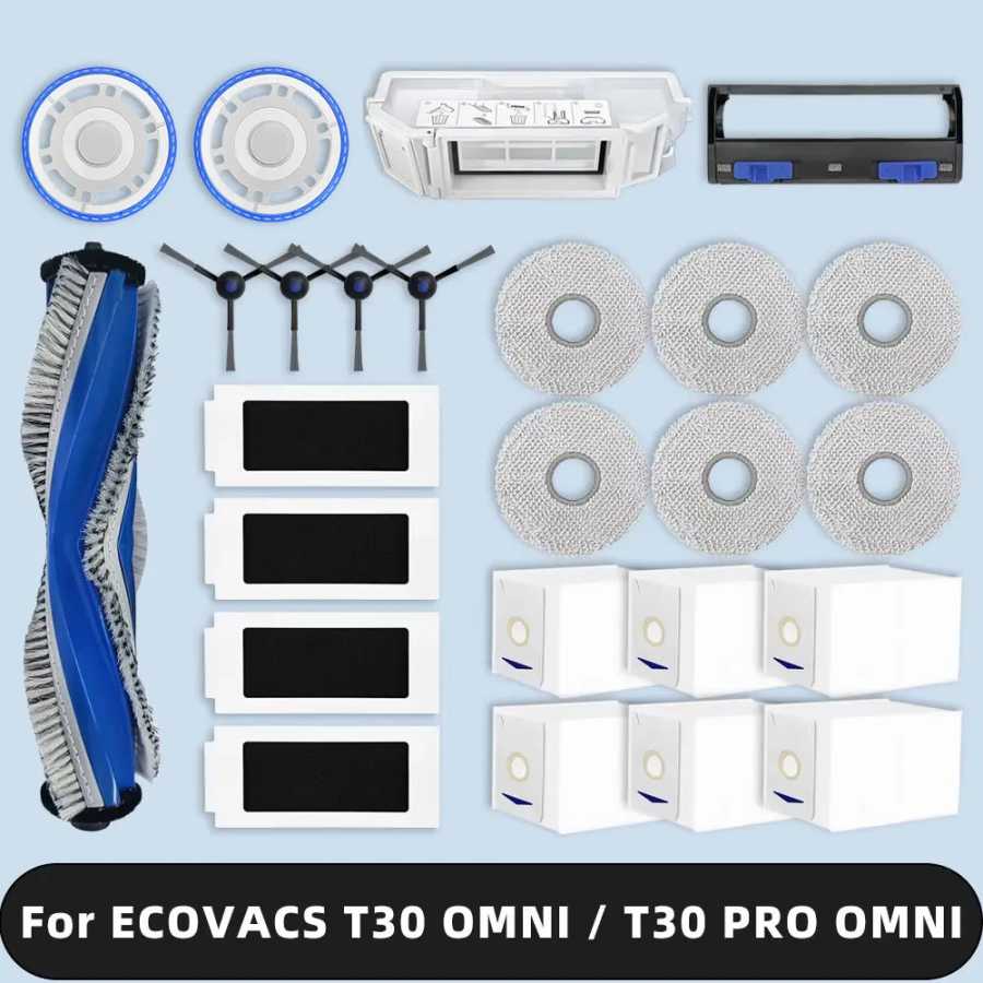 Совместимость с ECOVACS DEEBOOT T30 OMNI/T30 PRO OMNI Запасные части Основная боковая щетка Hepa-фильтр Швабра Тканевый мешок для пыли Расходные материалы Запчасти для бытовой техники