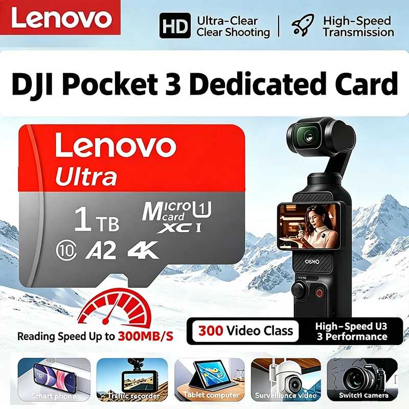 Карта памяти Lenovo 2026 New High Speed Micro SD Class 10 TF Flash 1 ТБ 512 ГБ 256 ГБ для iPhone, дронов, автомобильных камер Умная электроника