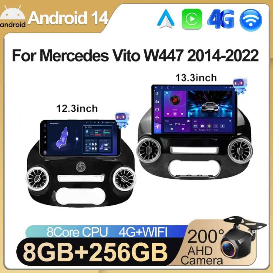 Android 12,3-дюймовый для Mercedes Vito W447 2014-2022 Автомобильный радиоприемник Мультимедийный видеоплеер GPS-радио 5G CarPlay Навигация WIFI GPS BT Автоэлектроника