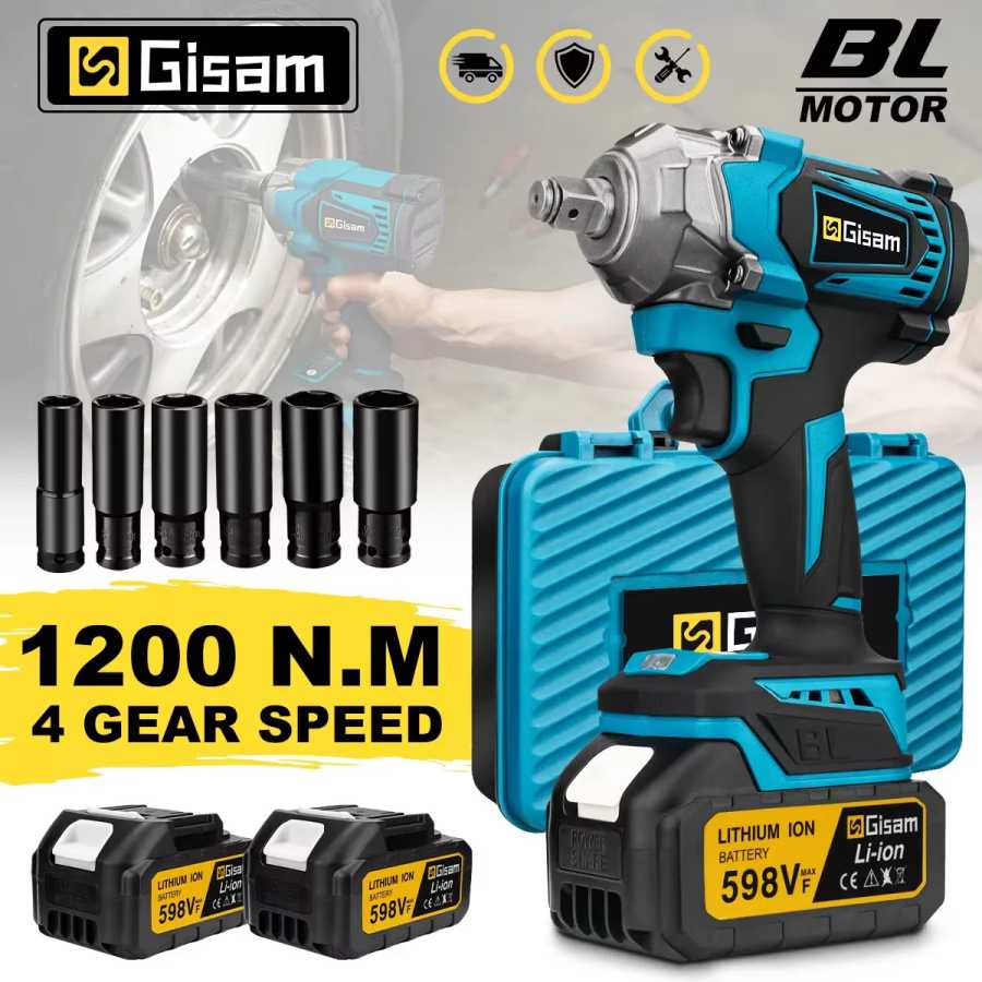 Бесщеточный электрический ударный гайковерт Gisam 1200 Нм, 1/2 дюйма, аккумуляторный, для батарей Makita 18В Электрические инструменты
