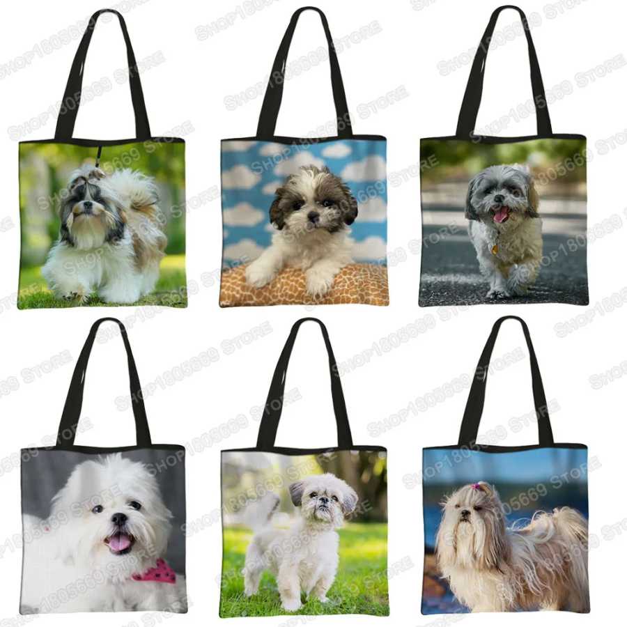 Милая сумка для покупок Shih Tzu с принтом собаки, Сумка с анималистичным рисунком, сумки на плечо для девочек, Экологически чистая многоразовая сумка для покупок, подарок Сумки специального назначения