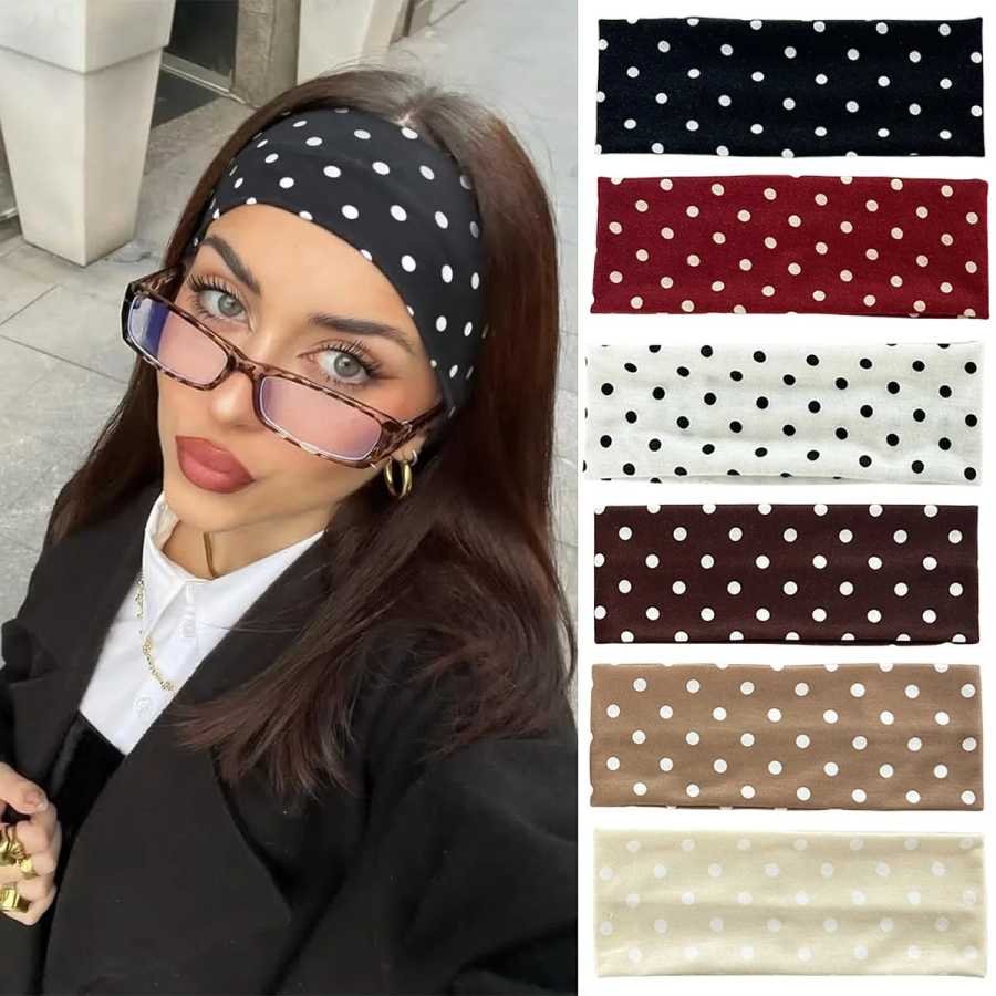 Y2K Ретро Boho Breeze Wind Dot Эластичные женские повязки для волос Корейские модные широкие повязки на голову Йога Спортивные аксессуары для волос для свиданий Аксессуары для волос