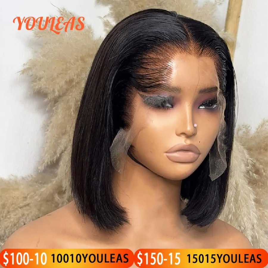 Lagos Hairline Прямой Боб Парик Человеческих Волос Короткие Темно-русые 13x4 HD Кружевные Фронтальные Бесклеевые Парики Предварительно Сорванные Готовые Для Ношения Парики из натуральных волос (для брюнетов)