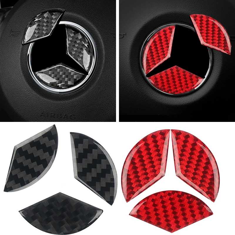 Красная отделка рулевого колеса из углеродного волокна, наклейка для Mercedes-Benz CLA GLA, новинка C E Класс 16-19, подушка безопасности, чехол, аксессуары для интерьера Аксессуары для салона
