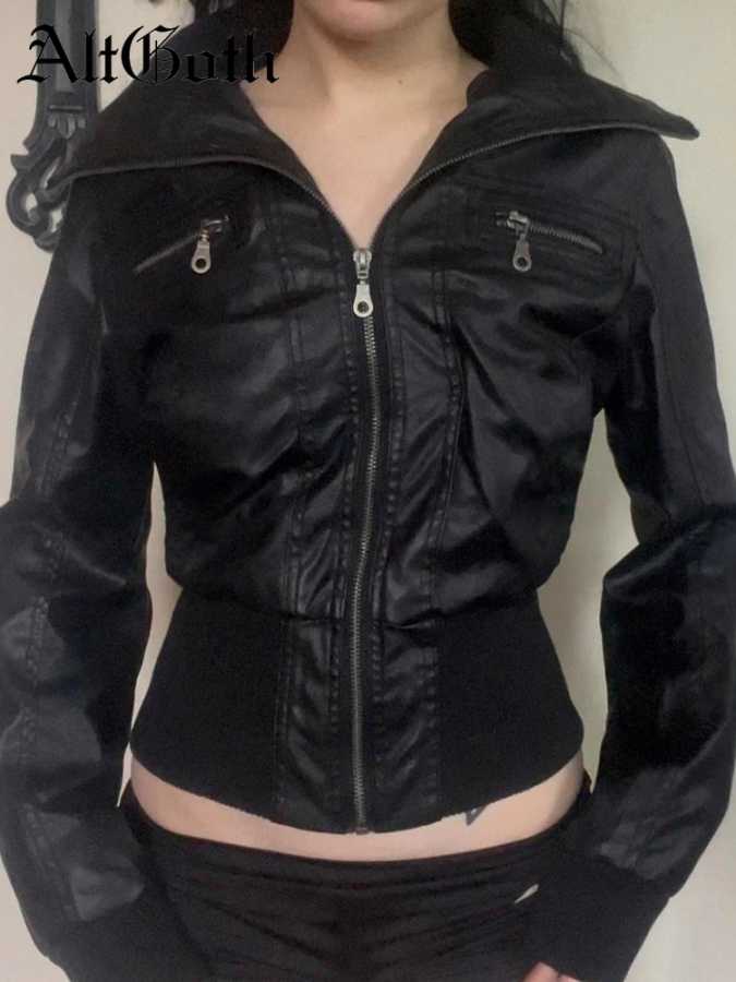 AltGoth американская винтажная куртка из искусственной кожи женская уличная одежда Harajuku гранж эмо альтернативная гранж на молнии повседневные пальто женские Пальто и куртки