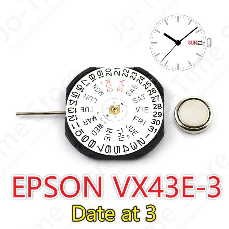 Механизм VX43, механизм VX43e, японский часовой механизм VX43e-3 с индикацией дня недели и даты, японский механизм, испанский и английский языки. Аксессуары для часов