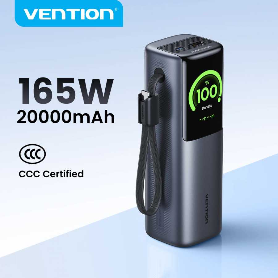 Сертификация CCC Портативный внешний аккумулятор Vention 165W 20000mAh с быстрой зарядкой PD для ноутбуков и устройств 3C, для iPhone 17, Samsung S25 Аксессуары для мобильных телефонов