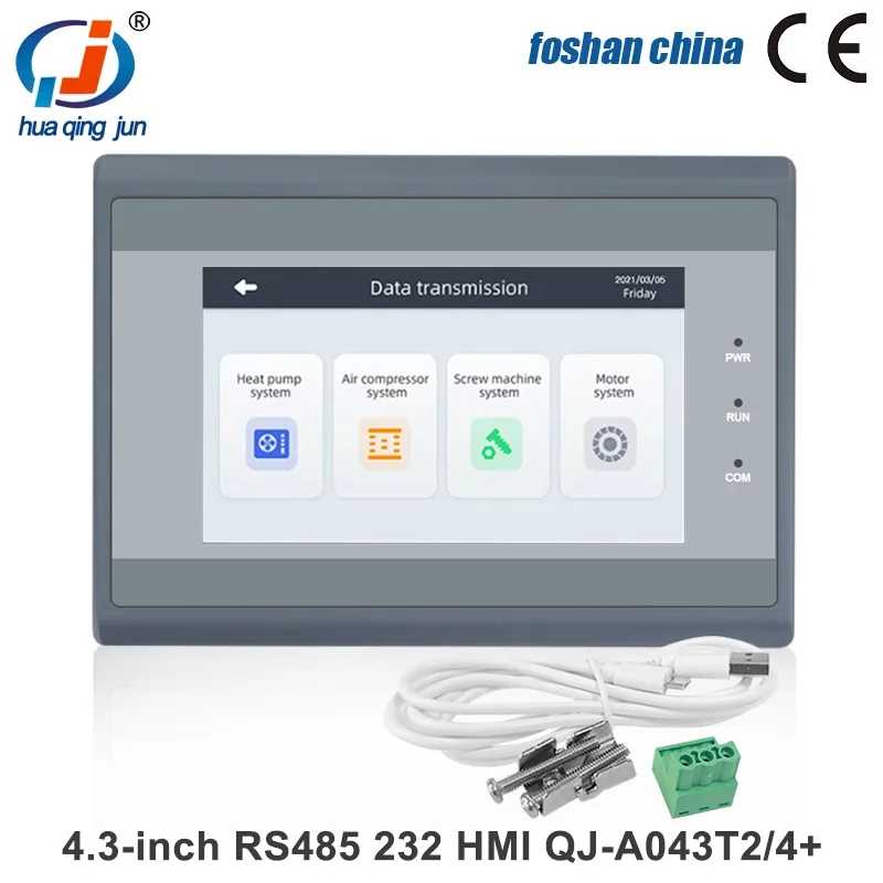 Huaqingjun 4,3-дюймовый TFT ЖК-сенсорный экран RS485 232 422 Связь 10-30 В постоянного тока Modbus RTU HMI для ПЛК Серверы и промышленный компьютер