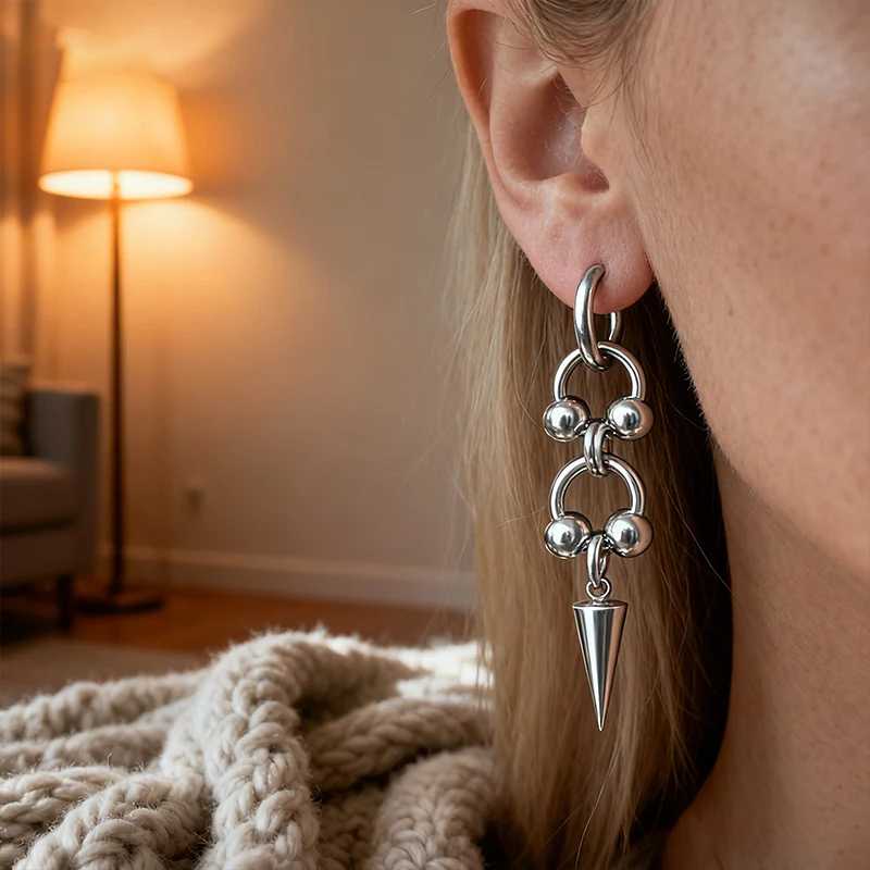 Punk Jewelry Stitching Hoop Rivet Earrings For Women Grunge Chain Accessories Drop Earrings Fashion Jewelry Goth Earrings Gifts Бижутерия