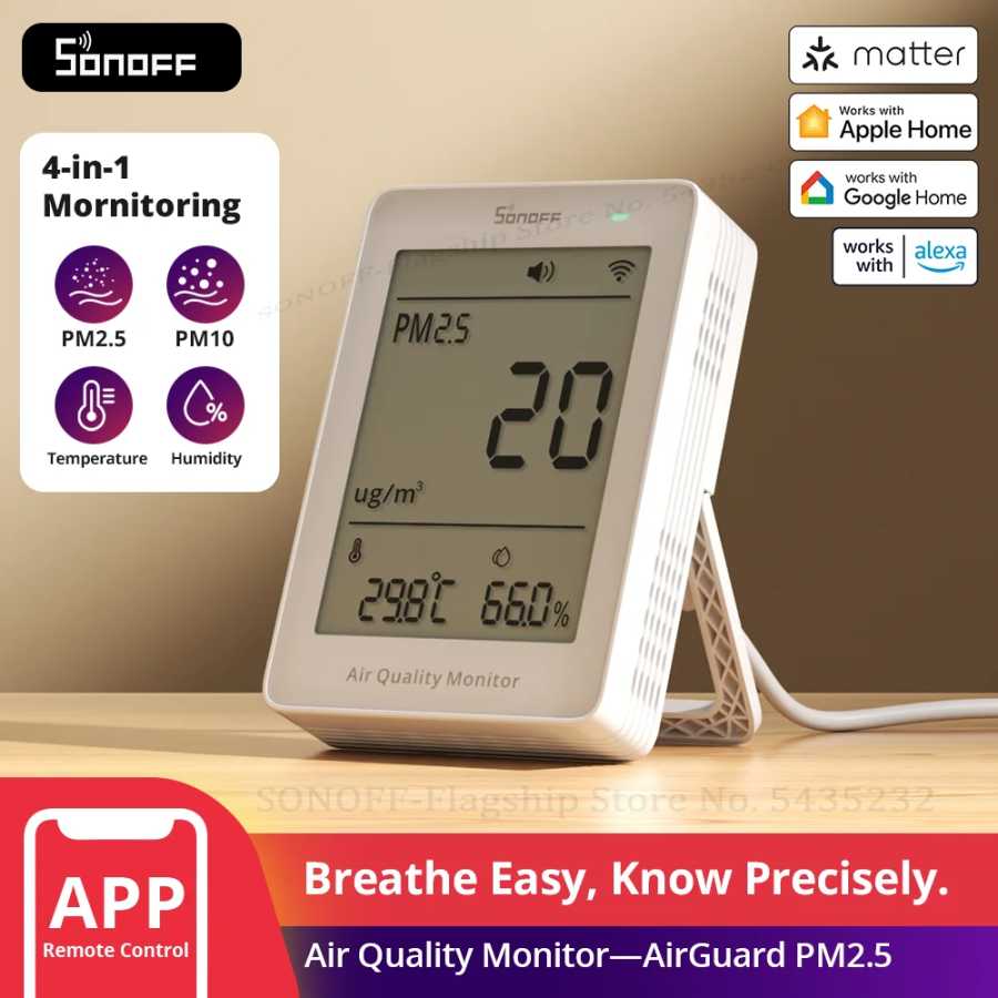 SONOFF SAWF-07P AirGuard PM2.5/PM10 Matter через Wi-Fi монитор качества воздуха, совместимый с Matter, интеллектуальная интеграция Alexa Apple Home 