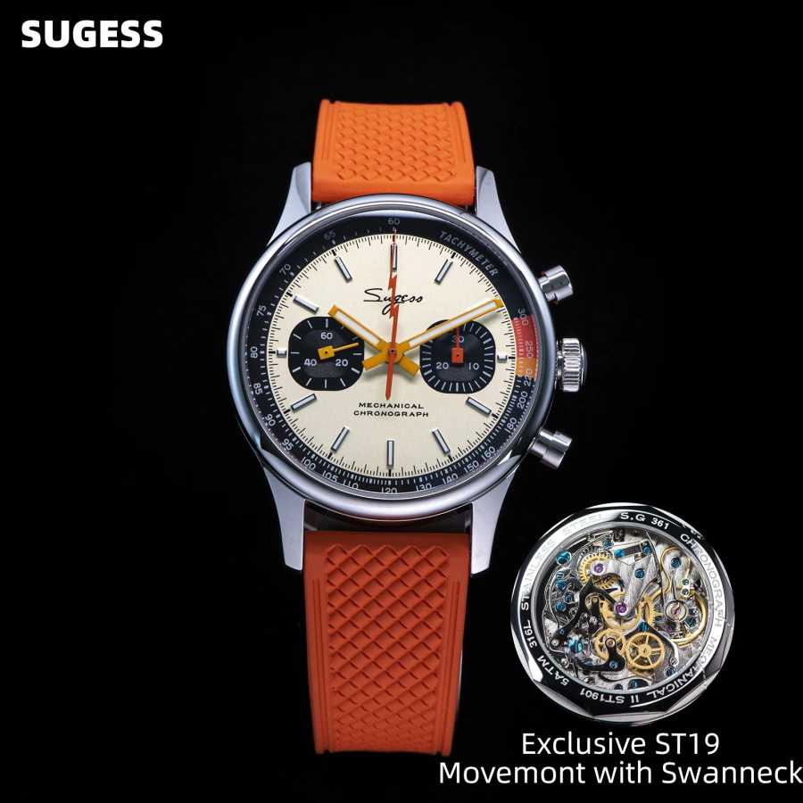 Sugess Pilot Watch ST19 Origin Механизм Swanneck Наручные часы Механический хронограф с сапфировым кристаллом Военная ограниченная гонка 1963 года Мужские часы