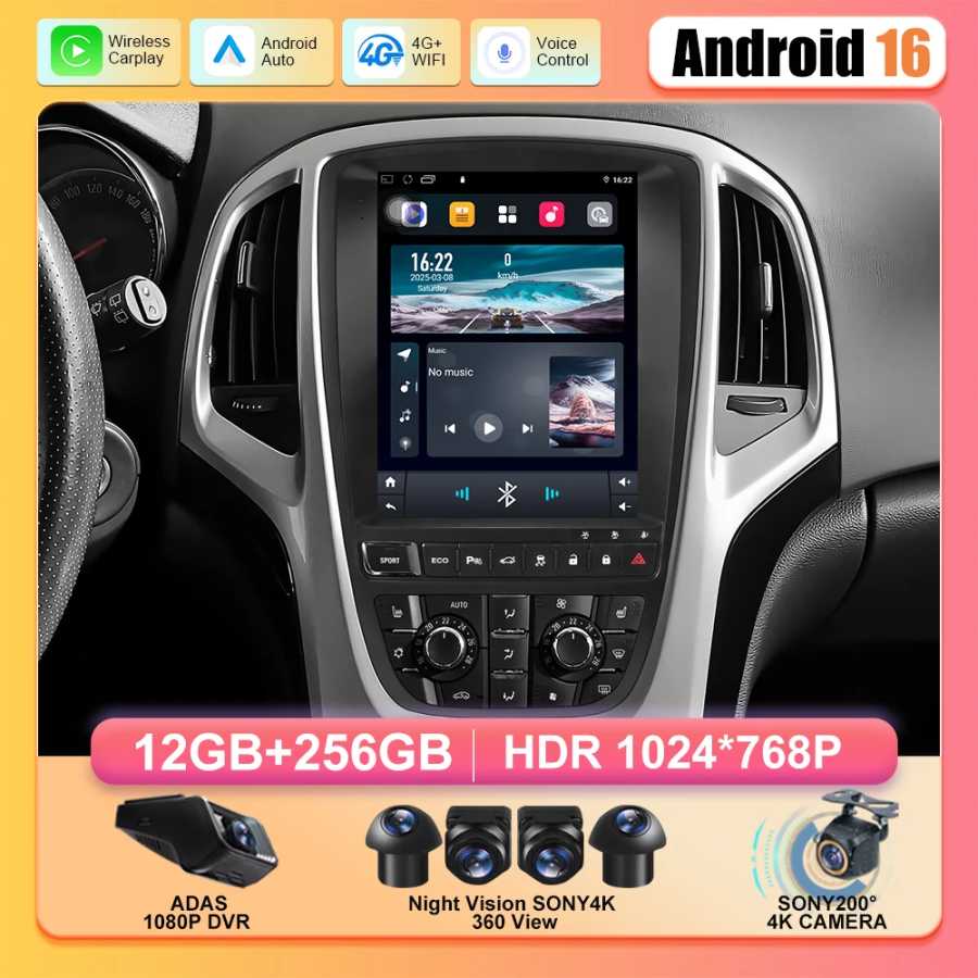 Автомобильный радиоприемник Android 16 для Opel Astra J Vauxhall Holden Cascada 2009-2018, мультимедийный экран, GPS-навигация, авто Carplay ECO Автоэлектроника