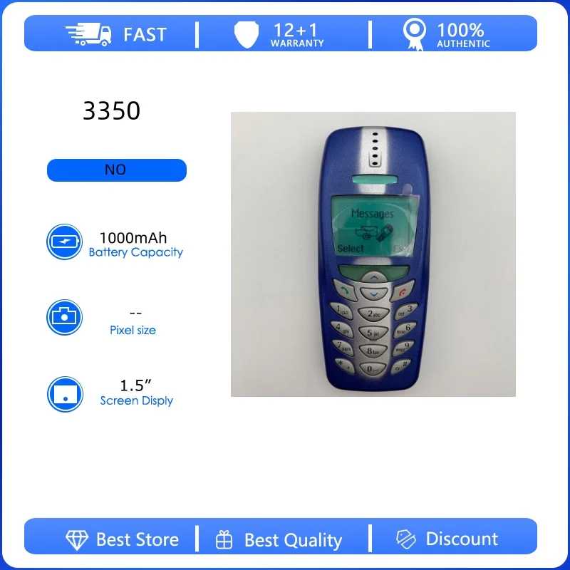Разблокированный восстановленный оригинальный мобильный телефон 3350 (2001) с одной SIM-картой, 2G, GSM 900/1800, с русской, арабской, ивритской клавиатурой, произведено в Финляндии Б/У и восстановленные телефоны