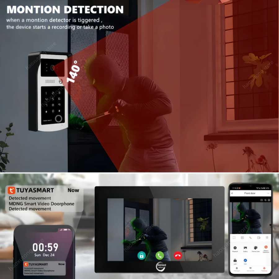 Фотография №4 товара 7/10-дюймовая умная Wi-Fi видеодомофонная система Tuya для квартиры, беспроводная камера-домофон