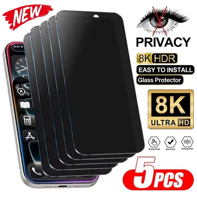 1-5 шт. противошпионское закаленное стекло для iPhone 17 Pro Max 16 13 12 11 14 15 16e Mini 16 Plus X XS XR 7 8 SE Защитная пленка для экрана конфиденциальности Защитная пленка для мобильного телефона