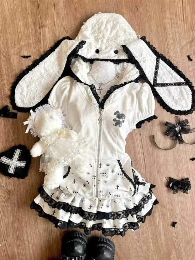Летние милые комплекты из 2 предметов в консервативном стиле, женские топы Y2k Kawaii Lolita Design + шикарная юбка с высокой талией, женская одежда принцессы в стиле ретро Одинаковая Комплекты
