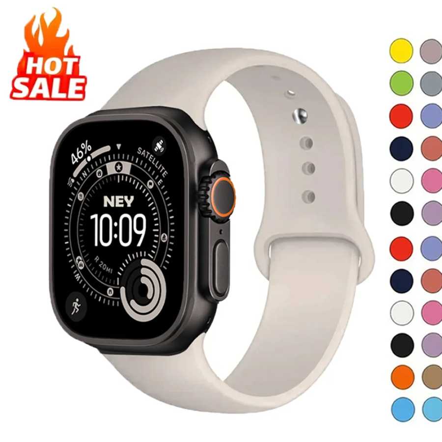Силиконовый ремешок для Apple Watch S11 S10 46 мм 42 мм 45 мм 44-40 мм спортивный браслет iwatch series 8 7 6 5 4 3 SE 9 Ultra 2-3 49 мм Аксессуары для часов