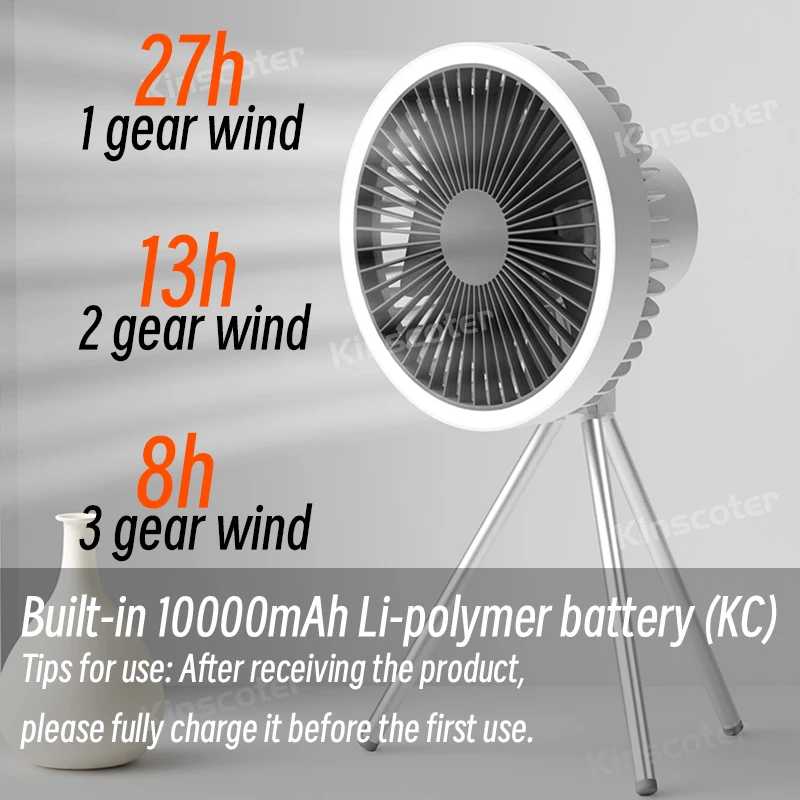 Фотография №3 товара 10000mAh кемпинг вентилятор аккумуляторный настольный портативный циркулятор беспроводной потолочный электрический