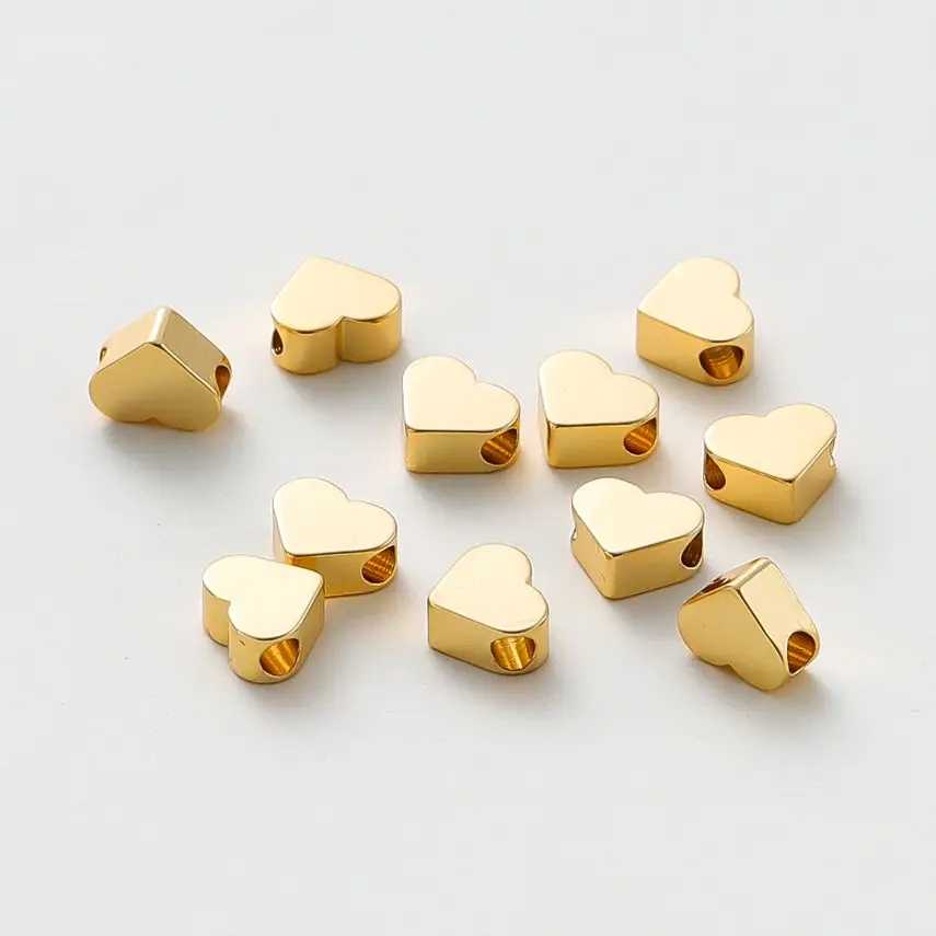 5 мм, 20 шт./пакет, 14 К, 18 К, позолоченные, плоские, в форме сердца, очаровательные бусины-разделители, свободные бусины для DIY ювелирных аксессуаров, оптовая продажа Ювелирные изделия ручной работы