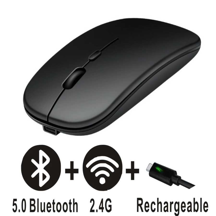 Перезаряжаемая беспроводная Bluetooth-мышь с двойным режимом работы 5.2, бесшумная, эргономичная, для компьютерных игр, 2.4 USB, для ПК и ноутбуков Компьютерная периферия