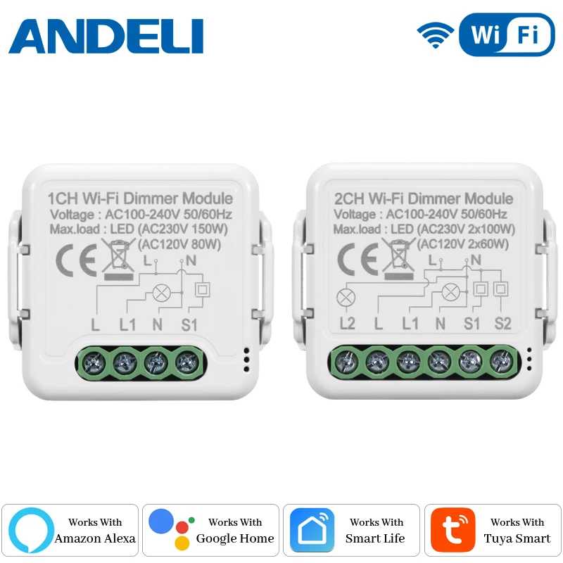 Модуль умного Wi-Fi диммера DIY с дистанционным управлением через приложение Tuya/Smartlife, двунаправленный, совместим с голосовым управлением Alexa и Google Home Аксессуары для освещения