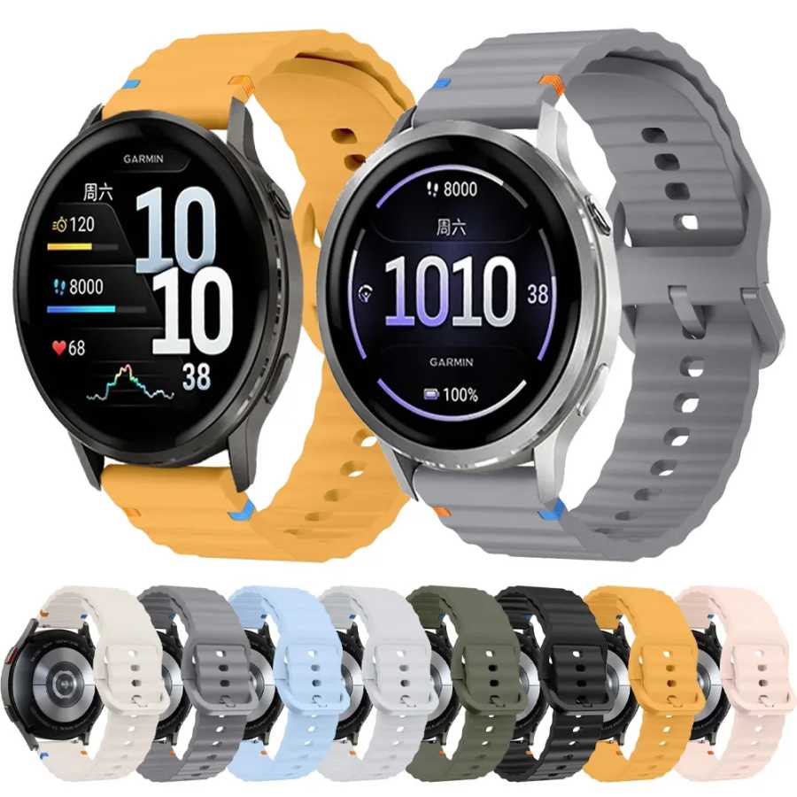 Силиконовый ремешок Sport Wave 18/20/22 мм для Garmin Forerunner 970, 570, 165, 55, Venu 4 (41 мм, 45 мм), а также для Garmin Active 6/Vivoactive 6 Аксессуары для часов