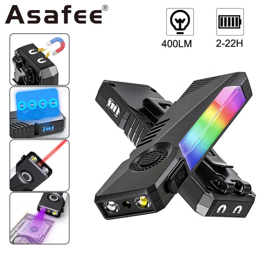 Asafee K02 аккумулируемый фонарь с магнитом 400LM 11 режимами УФ-обнаружения RGB водонепроницаемый маленький факел EDC для экстренной ситуации в кемпинге Портативное освещение