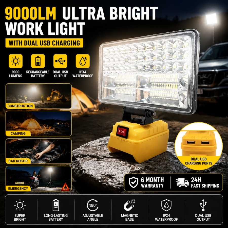Беспроводной светодиодный рабочий фонарь для аккумуляторов Dewalt 20V, прожектор с USB-зарядкой, портативный фонарик для DCB204 DCB206, аварийная лампа 18V Детали для электроинструментов