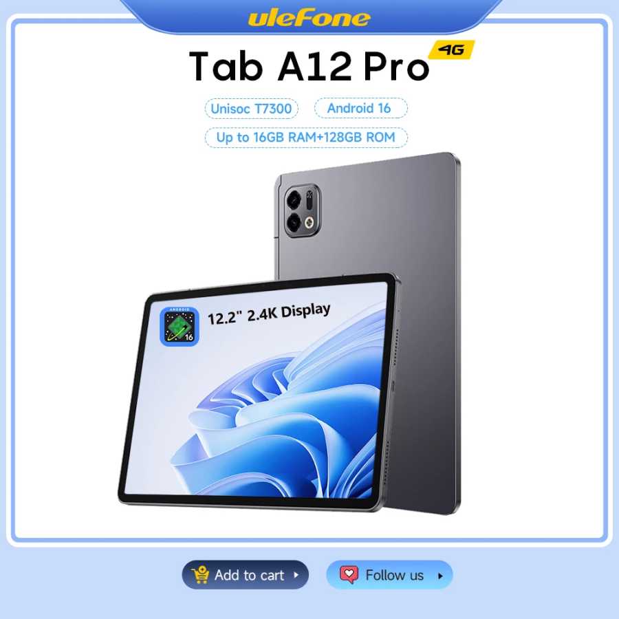 Планшет модели 2026 года Tab A12 Pro: Android 16, 12.2" 2.4K-дисплей, 8 ГБ + 128 ГБ, аккумулятор 9000 мА&middot;ч, 4G LTE, 4 динамика Планшеты