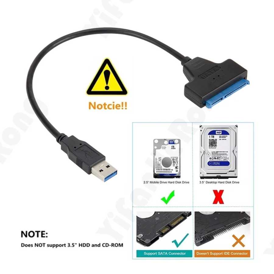 Фотография №3 товара Адаптер кабеля USB 3.0 SATA-USB на 6 Гбит/с поддерживает 2,5-дюймовый