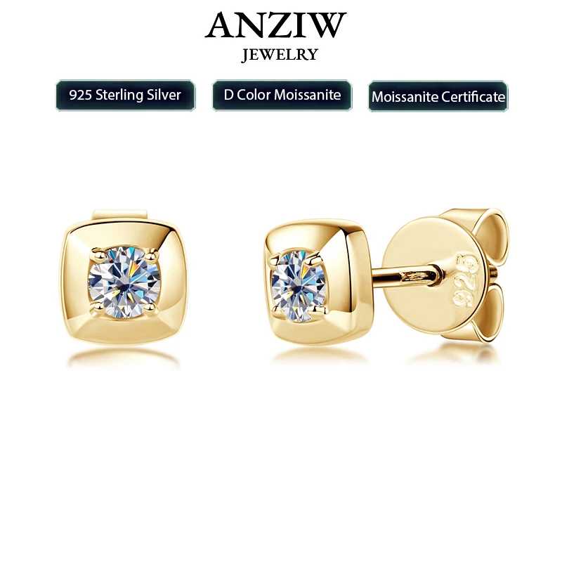 Серьги Anziw 3 мм 0,1 карата D с муассанитом, квадратные серьги-гвоздики из стерлингового серебра 925 пробы для женщин и мужчин, пары, ювелирные изделия, новинка 2023 года, подарки Ювелирные изделия