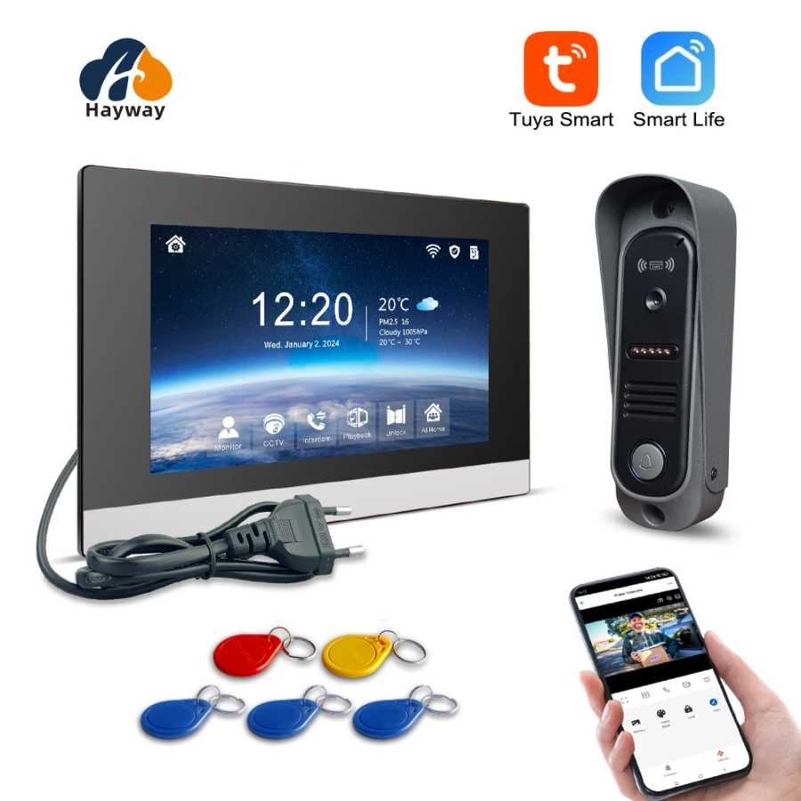 Система видеодомофона 1080P, дверной телефон для дома TUYA, беспроводной Wi-Fi, умный с инфракрасным дверным звонком ночного видения, обнаружение движения Доступ к автоматизации здания
