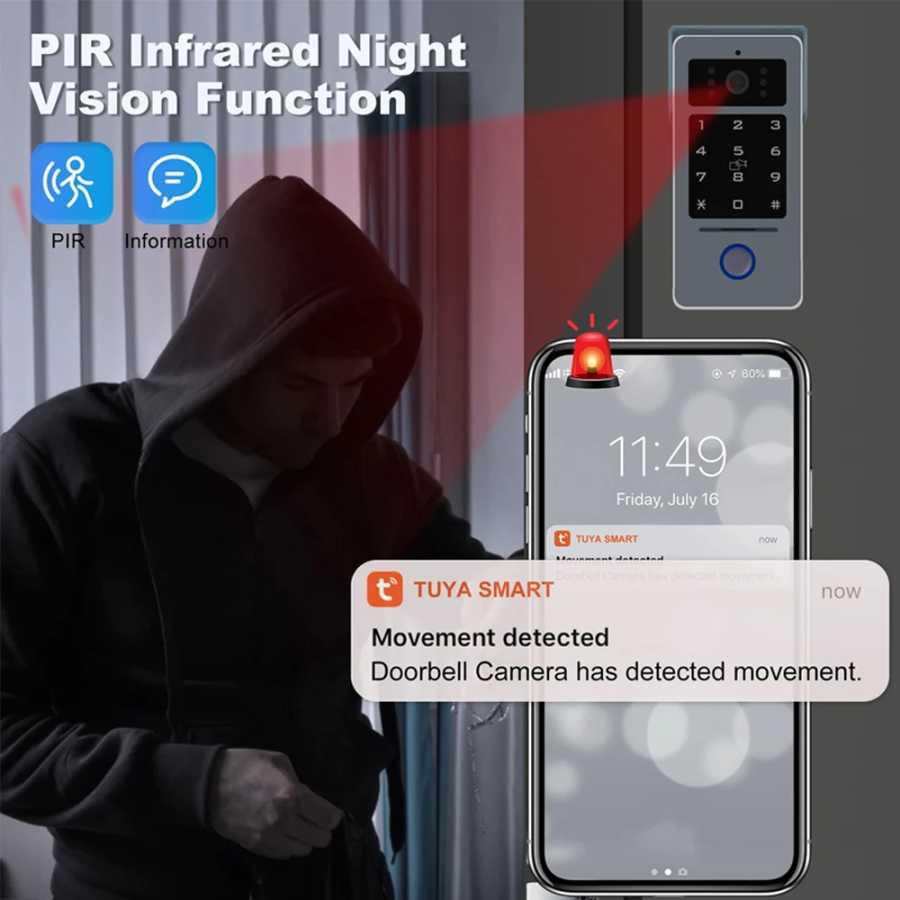Фотография №4 товара Видеодомофон с поддержкой Tuya App, Wi-Fi, 7/10 дюймов, комплект с