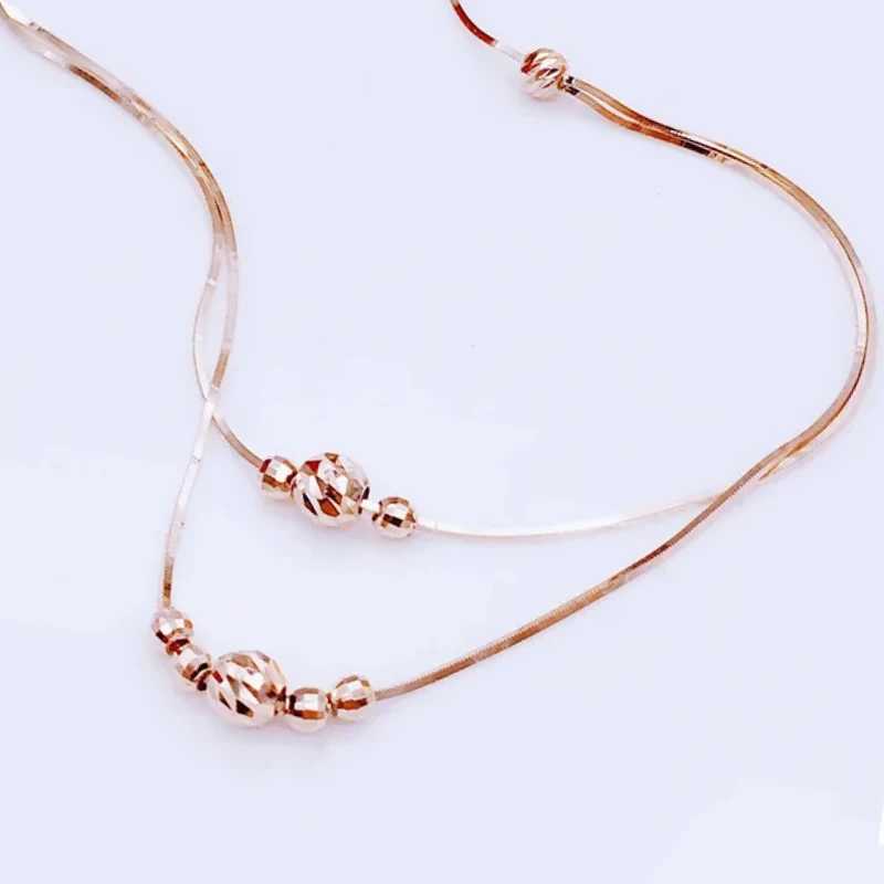 585 Purple Gold Double Layer Geometric Bead Chains Necklace 14K Rose Gold Plated Pendant Wedding Glamour Party Jewelry Ювелирные изделия