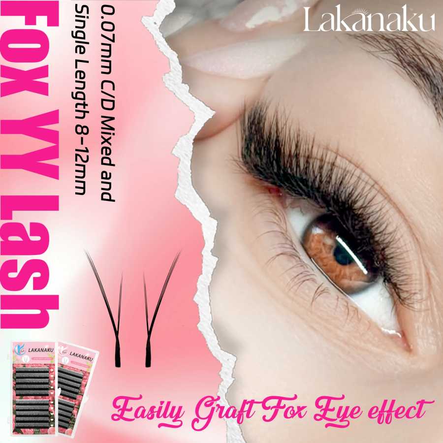 LAKANAKU Fox Eyes YY Shape Наращивание ресниц 0,07 мм YY Eyelash Cilia и бразильский объем Мягкие искусственные норковые ресницы Y Cilios Косметика