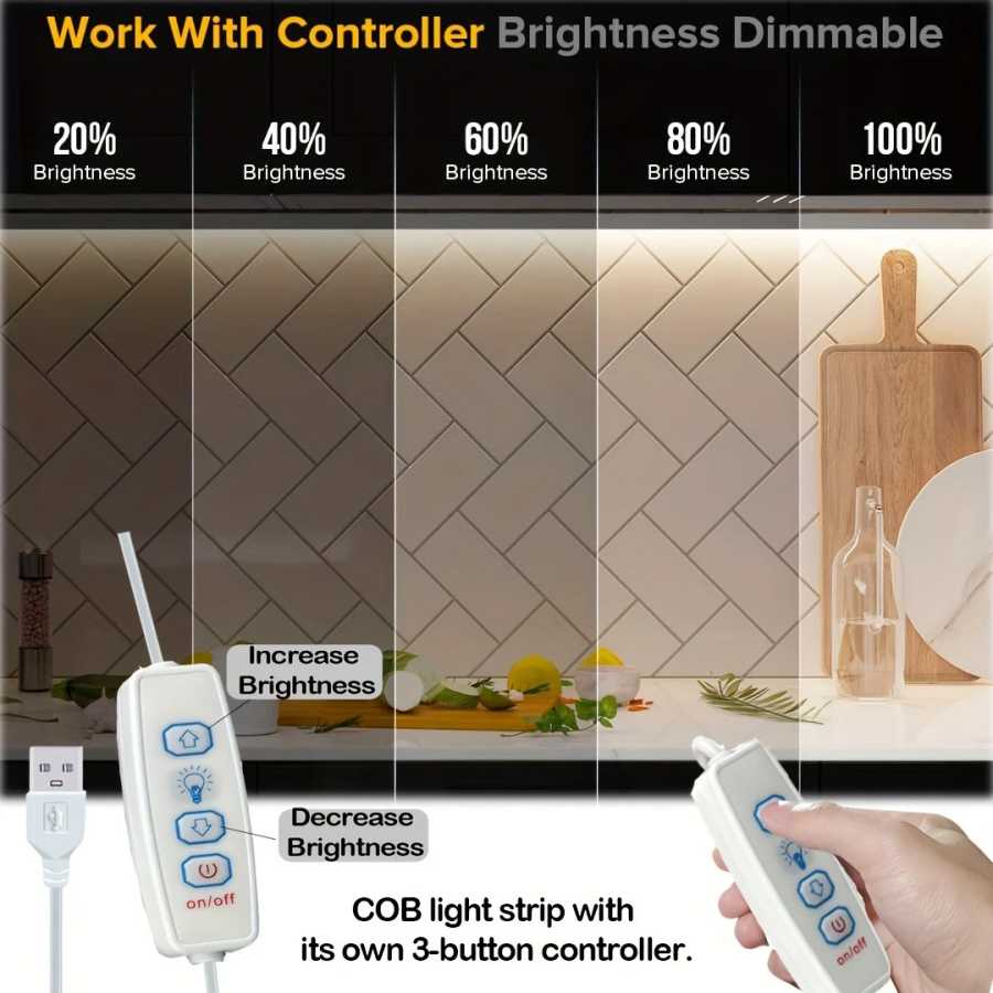 Фотография №1 товара 5V USB COB Светодиодные ленты с 3-клавишным диммером Гибкая диодная