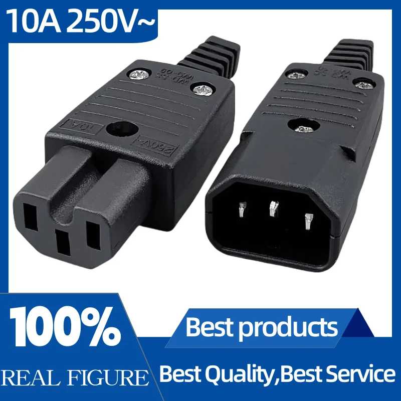 Разъем питания IEC C15 C14 C13, 10A250V переменного тока, 3-контактный адаптер электрической вилки, женская и мужская проводка, промышленные рабочие аксессуары для микросхем, черный Компьютерная периферия