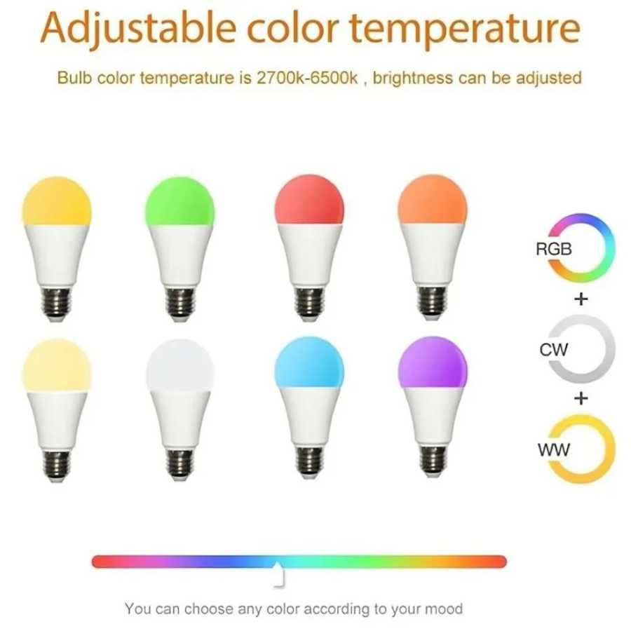 Фотография №1 товара 8 шт., 15 Вт, Wi-Fi, умная лампа E27, светодиодная RGB